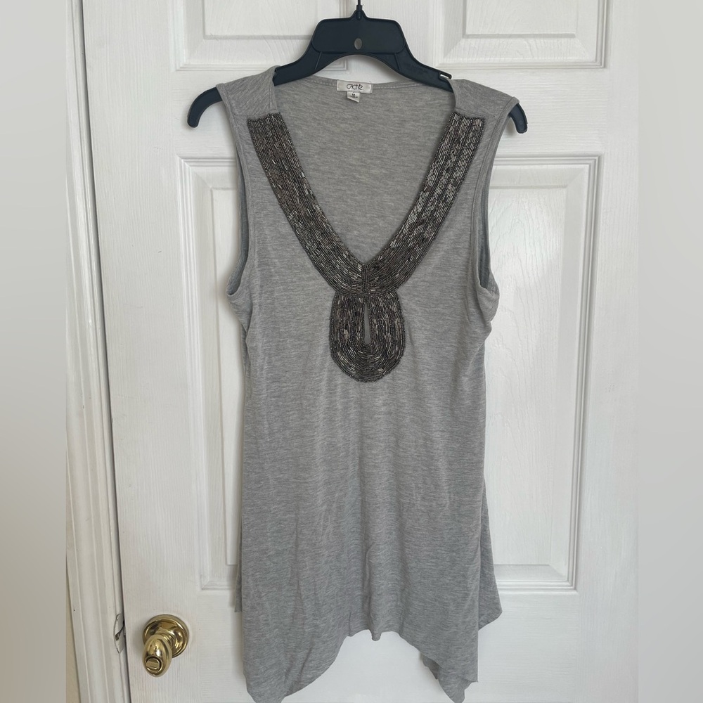 Cache Gray Beaded Tank Top